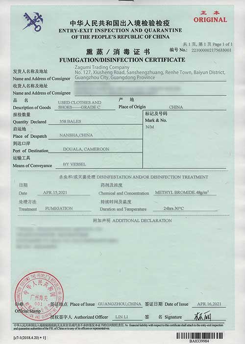 Fumigation-certificate